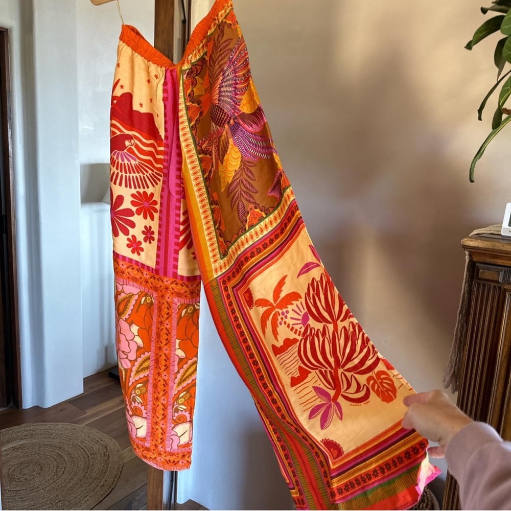 Farm Rio Pants Trousers Parrots Birds Palazzo Orange NWT